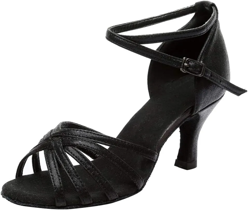 Womens Sandals Open Toe Buckle Mid Heels Latin Dance Shoes Ballroom Sandals Performance Practice Dancing Shoes