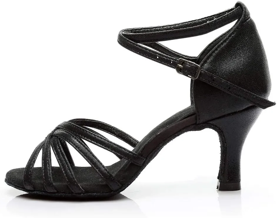 Womens Sandals Open Toe Buckle Mid Heels Latin Dance Shoes Ballroom Sandals Performance Practice Dancing Shoes