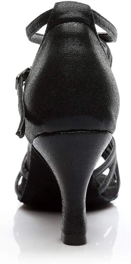 Womens Sandals Open Toe Buckle Mid Heels Latin Dance Shoes Ballroom Sandals Performance Practice Dancing Shoes